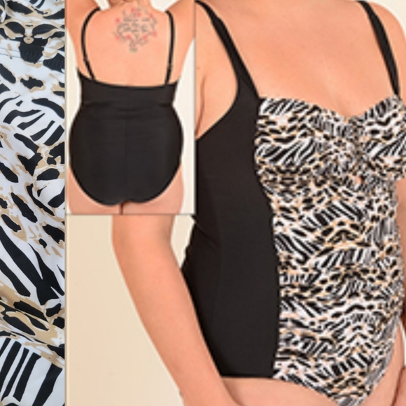 Sunshine Zone Hardware Front Shirred One Piece Style 6108 Big Cat Animal Print - Picture 1 of 10